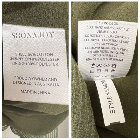 Shona Joy Charlotte Dress Draped Ruffle Balloon Sleeve in Khaki Size 4 - Picture 9 of 11